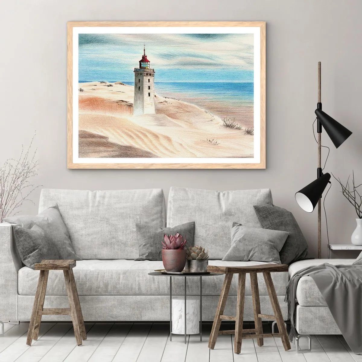 Poster in einem Rahmen aus heller Eiche - Immer aufs Meer starrend - 100x70 cm