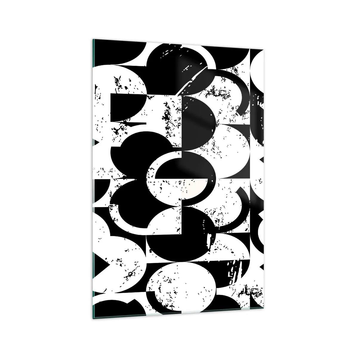 Glasbild - Bild auf glas - Abstraktes schwarz-weißes geometrisches Muster mit Vintage-Effekt - 70x100cm - Weiß ist weiß und schwarz ist schwarz - Moderne Wanddekoration für Wohnzimmer und Schlafzimmer ARTTOR