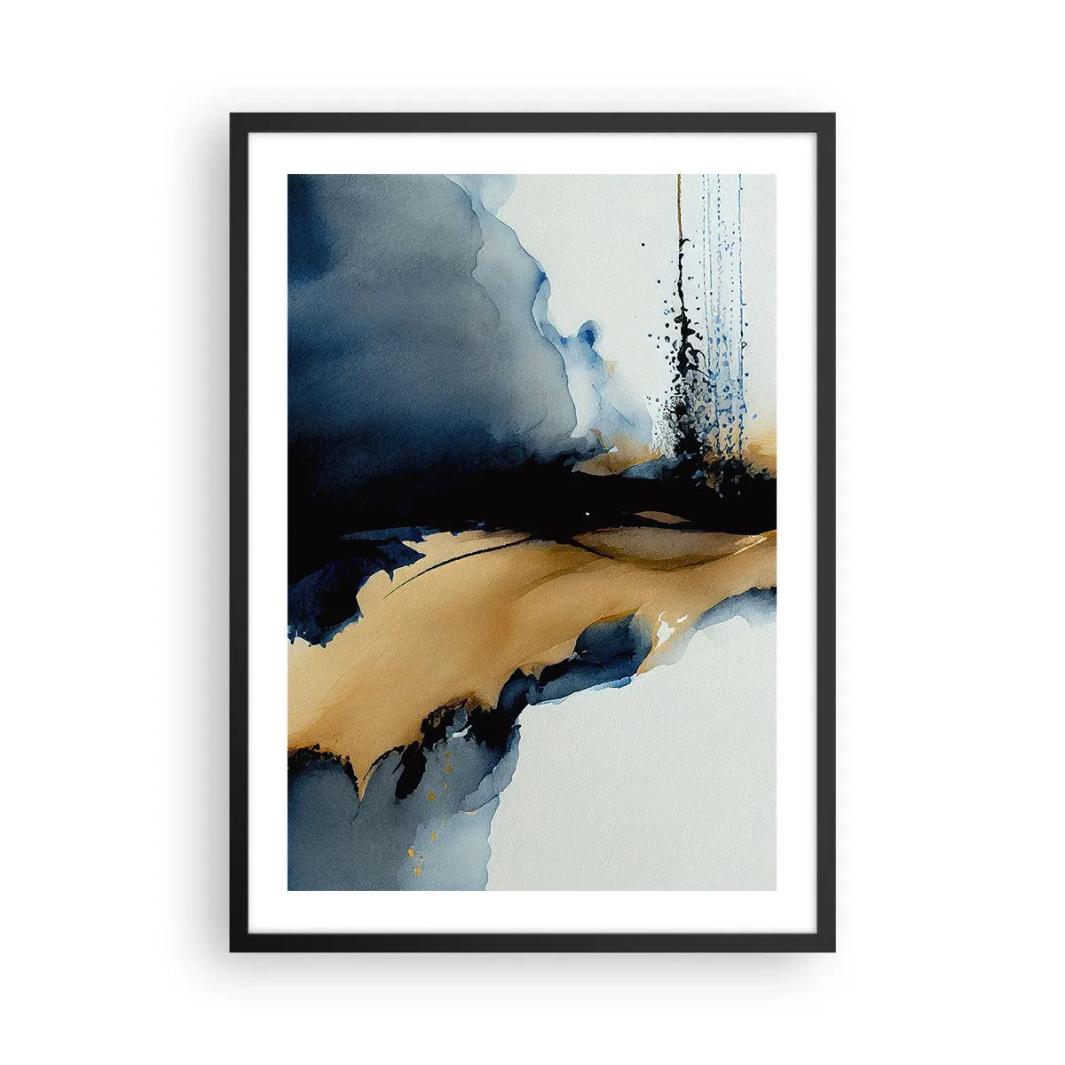 Poster in einem schwarzem Rahmen - Eine abstrakte Komposition in Marineblau- und Goldtönen - 50x70cm - Hinter dem Vorhang - Moderne Wanddekoration für Wohnzimmer und Schlafzimmer ARTTOR