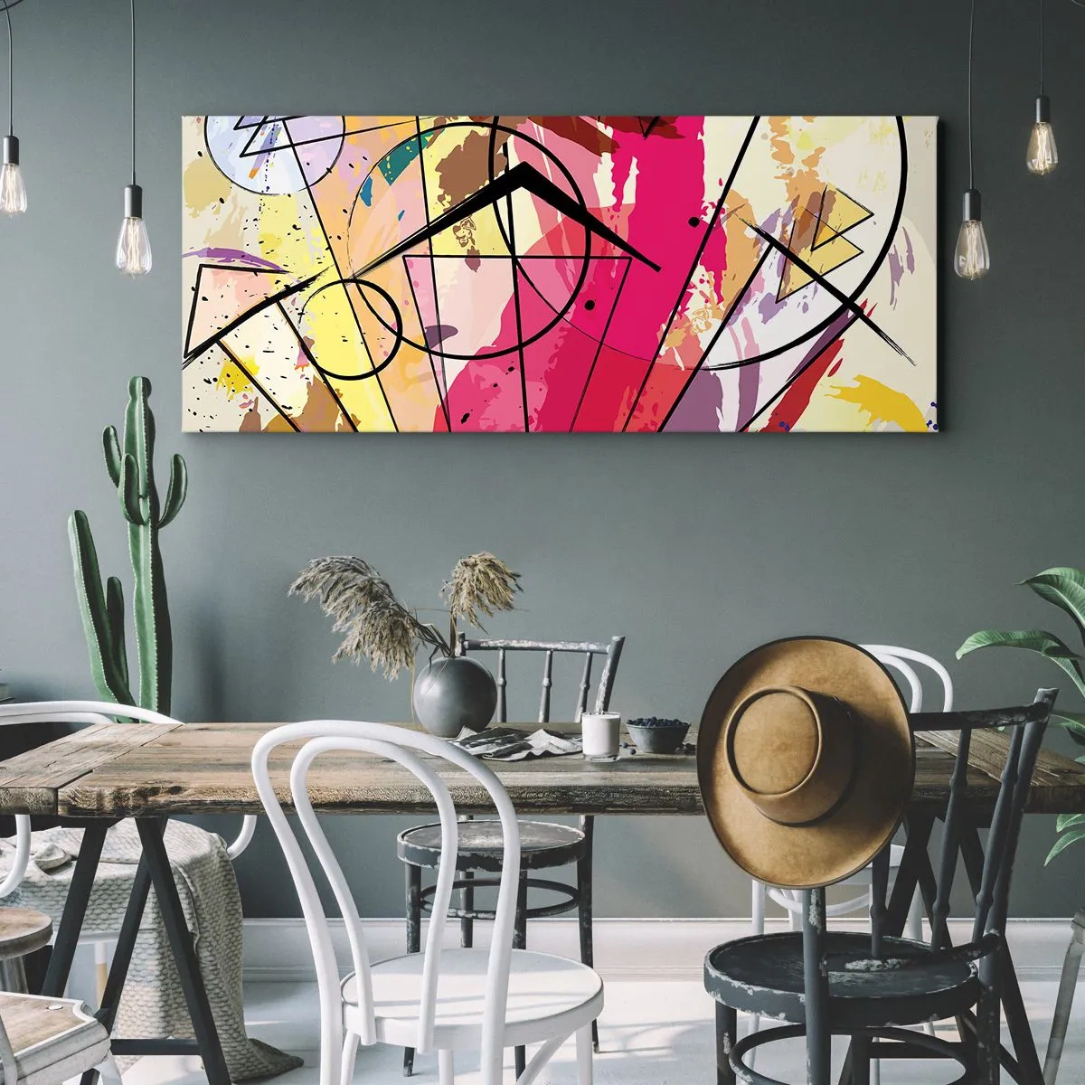 Bild auf Leinwand - Leinwandbild - Abstraktion mit Linien und geometrischen Formen - 140x50cm - Explosion - Moderne Wanddekoration für Wohnzimmer und Schlafzimmer ARTTOR