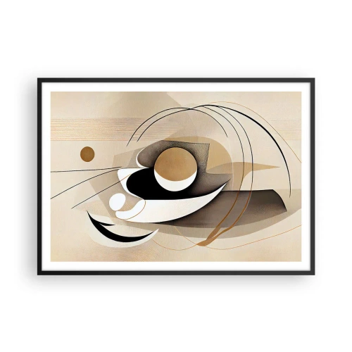 Poster in einem schwarzem Rahmen - Abstrakte Komposition in Beige- und Schwarztönen - 100x70cm - Komposition: die Essenz des Wortes - Moderne Wanddekoration für Wohnzimmer und Schlafzimmer ARTTOR