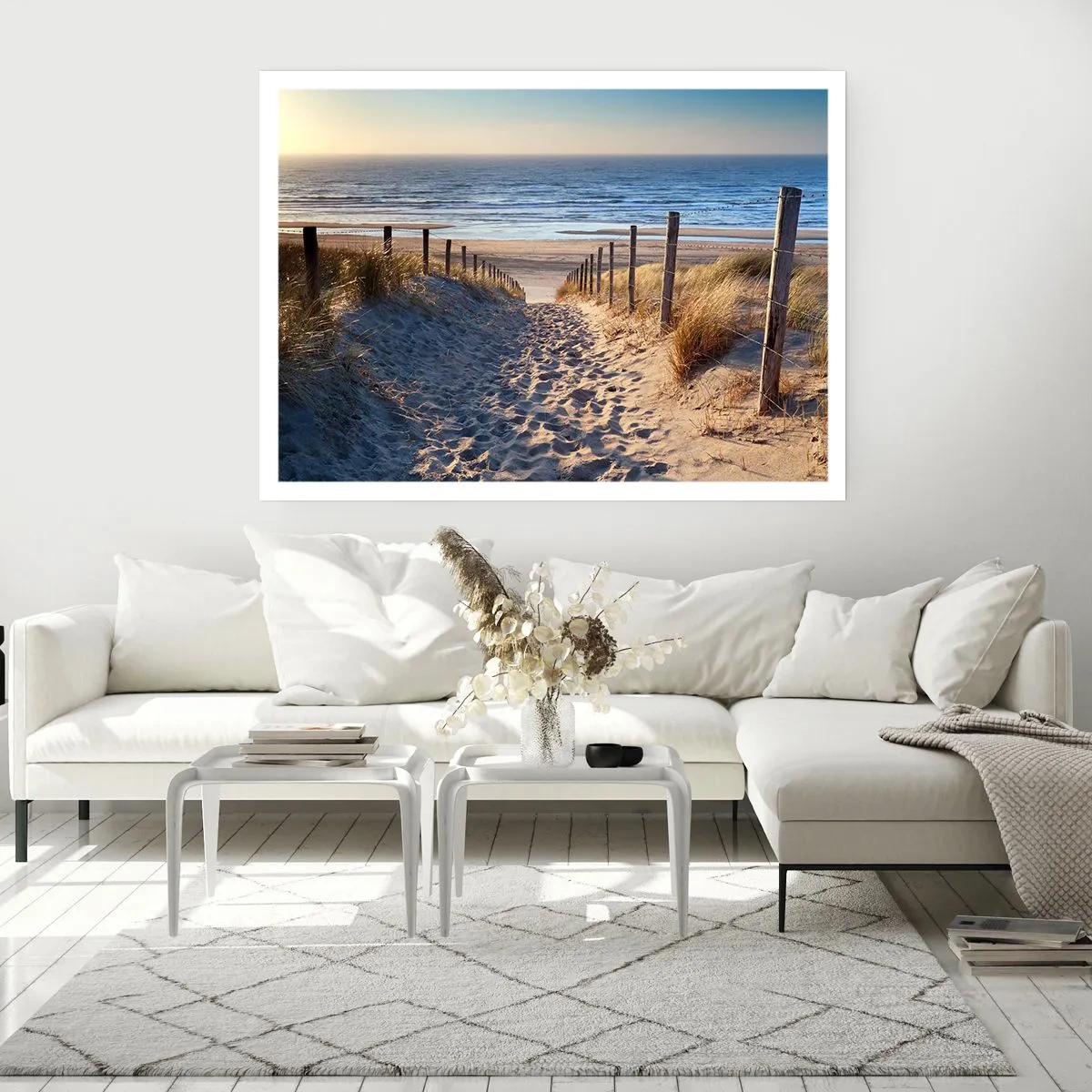 Poster - Das Rauschen des Meeres, der Gesang der Vögel, ein wilder Strand im Gras ... - 50x40 cm