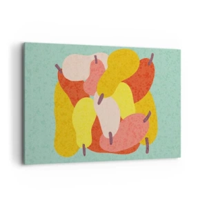 Bild auf Leinwand - Leinwandbild - Bunte abstrakte Birnen auf grünem Hintergrund - 100x70cm - Probieren Sie die Sommersonne - Moderne Wanddekoration für Wohnzimmer und Schlafzimmer ARTTOR