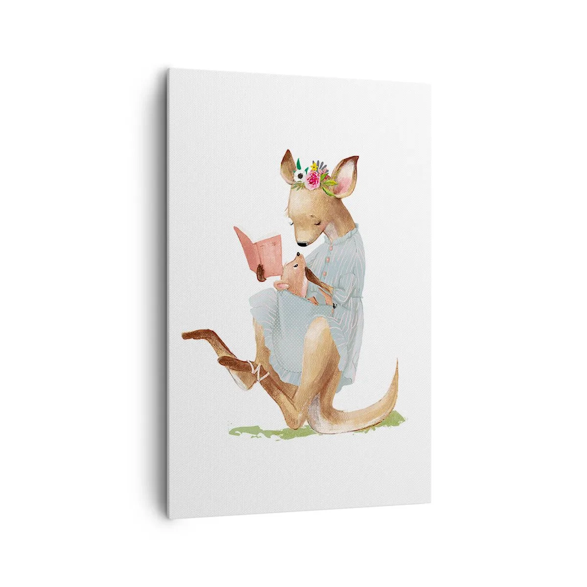 Bild auf Leinwand - Leinwandbild - Kanga liest mit einem Baby ein Buch - 80x120cm - Lies mir vor Mama - Moderne Wanddekoration für Wohnzimmer und Schlafzimmer ARTTOR