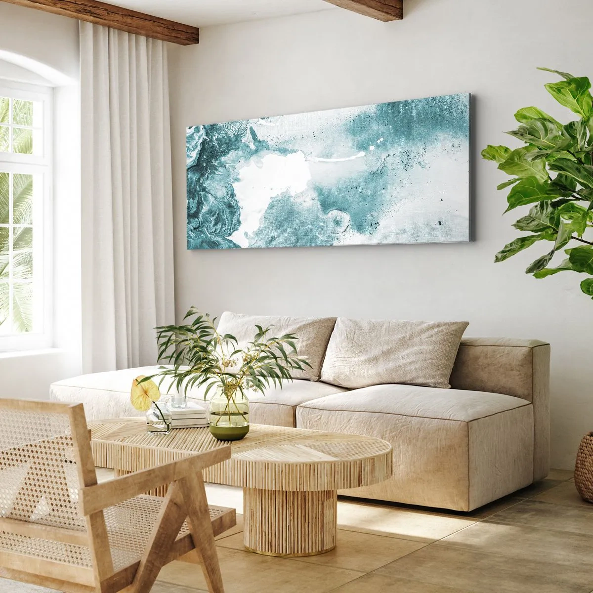 Bild auf Leinwand - Leinwandbild - Abstraktion in Blautönen mit zarten Akzenten in Weiß - 160x50cm - Morast von Blau - Moderne Wanddekoration für Wohnzimmer und Schlafzimmer ARTTOR