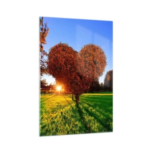 Glasbild - Bild auf glas - Ein herzförmiger Baum in einer Herbstlandschaft - 70x100cm - Und wie man den Herbst nicht liebt - Moderne Wanddekoration für Wohnzimmer und Schlafzimmer ARTTOR