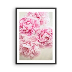 Poster in einem schwarzem Rahmen - Ein Strauß rosa Pfingstrosen auf hellem Hintergrund - 50x70cm - In rosa Glamour - Moderne Wanddekoration für Wohnzimmer und Schlafzimmer ARTTOR