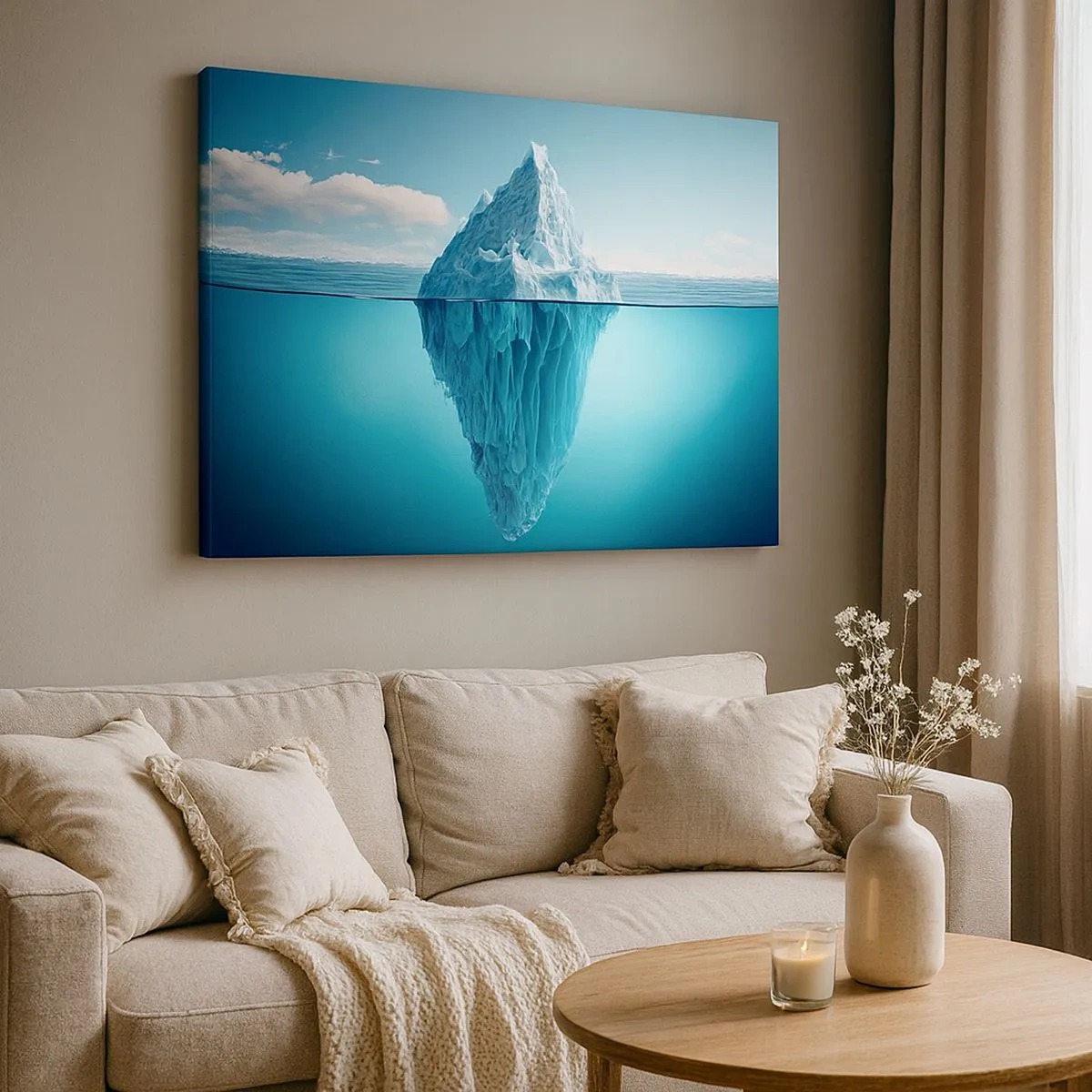 Bild auf Leinwand - Leinwandbild - Ein über und unter der Wasseroberfläche sichtbarer Eisberg - 70x50cm - Königin des Eises - Moderne Wanddekoration für Wohnzimmer und Schlafzimmer ARTTOR