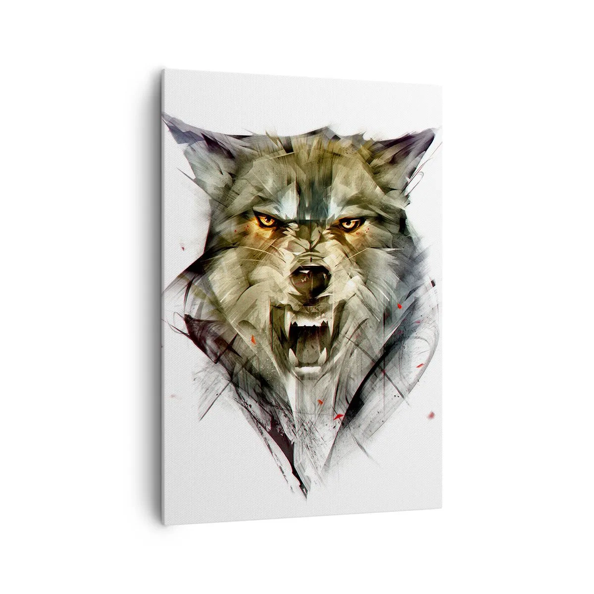Bild auf Leinwand - Leinwandbild - Ein gefährlicher Wolf in dynamischer, künstlerischer Form - 70x100cm - Kein Schritt näher! - Moderne Wanddekoration für Wohnzimmer und Schlafzimmer ARTTOR