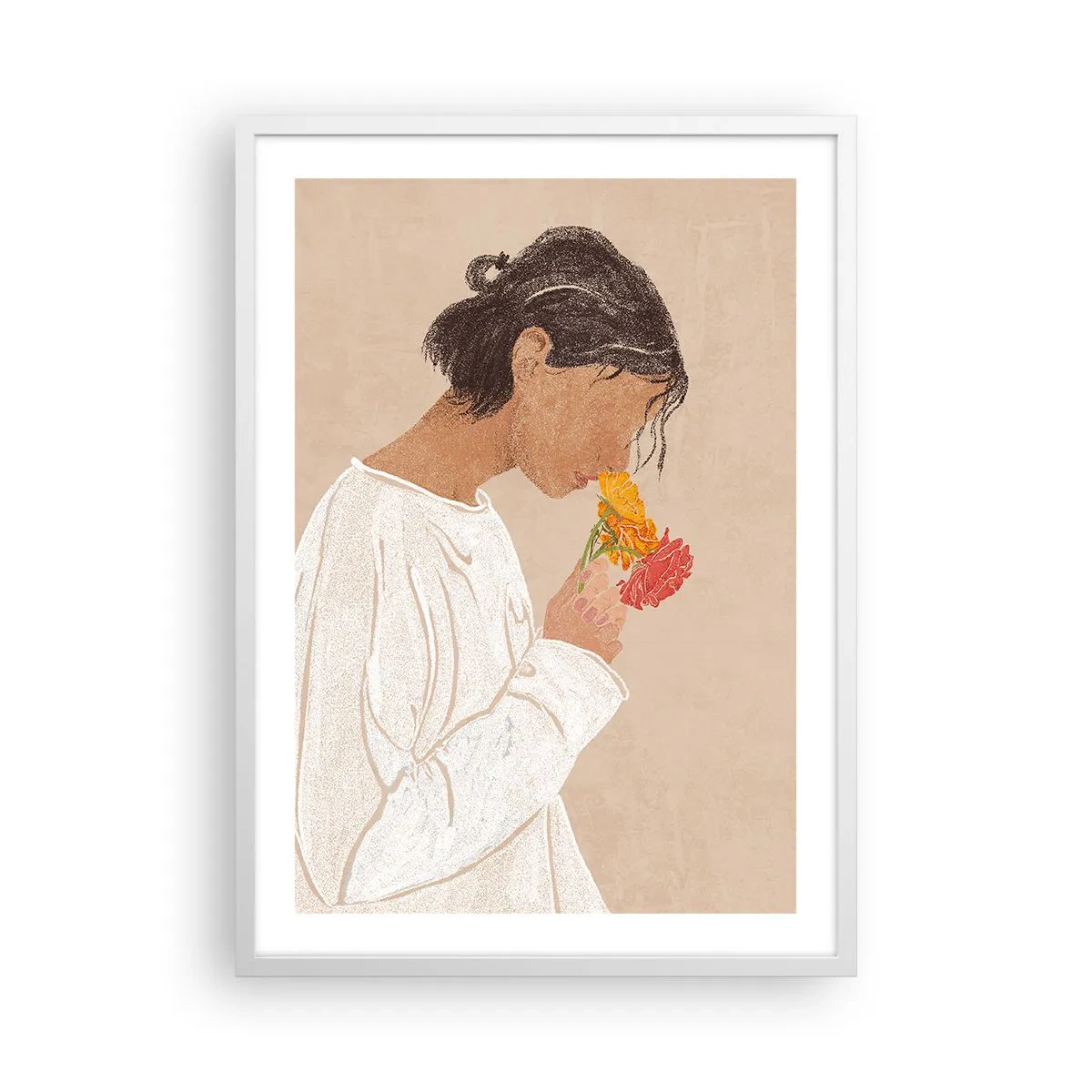 Poster in einem weißen Rahmen - Mädchen und Blumen - 50x70 cm