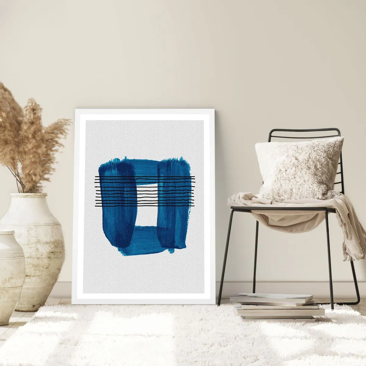 Poster in einem weißen Rahmen - Blaue und schwarze Komposition - 40x50 cm