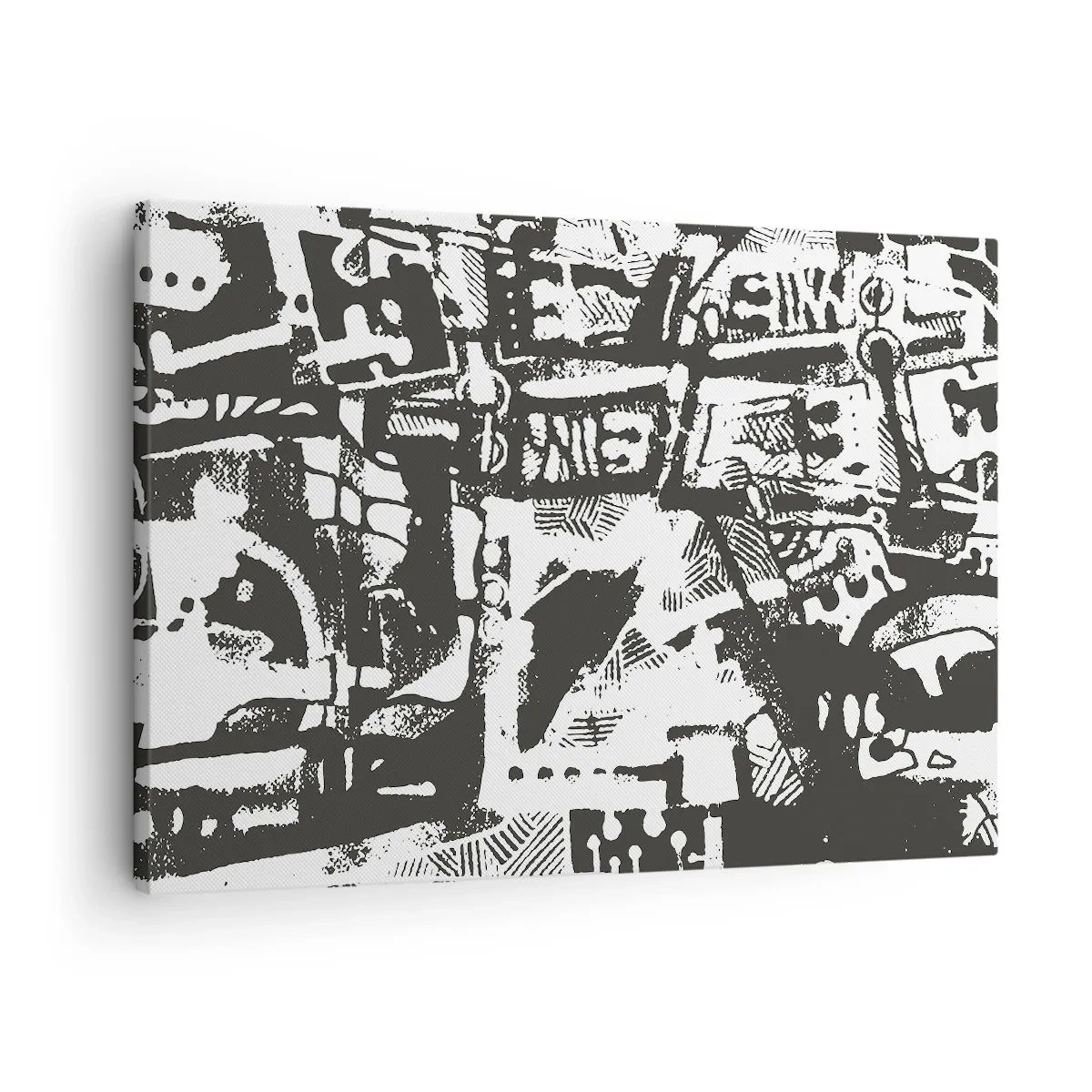 Bild auf Leinwand - Leinwandbild - Abstraktes monochromes Retro-Muster - 70x50cm - Ordnung oder Chaos? - Moderne Wanddekoration für Wohnzimmer und Schlafzimmer ARTTOR