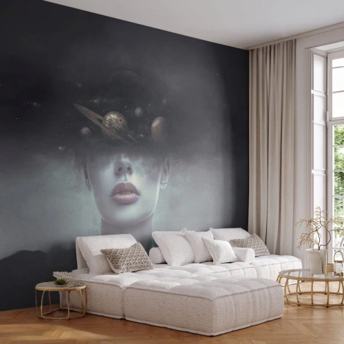 Selbstklebende Fototapete Deluxe Sticker - Und die Planeten spielen verrückt ... - Abstraktion, Das Gesicht einer Frau, Kosmos - 200x140 cm