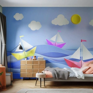 Fototapete Premium Sand - Ach, wie schön ist es, in den Wellen zu schwingen - Für Kinder, Nautisch, Łódź - 500x350 cm