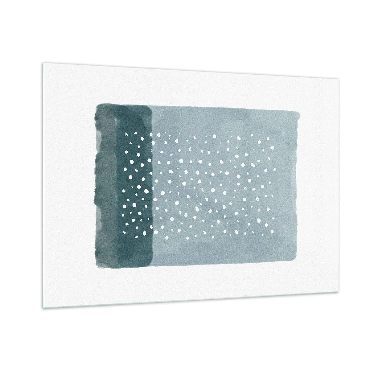 Glasbild - Bild auf glas - Ein abstraktes Gemälde in Blautönen mit weißen Punkten. - 100x70cm - Auf Blau gewachsen - Moderne Wanddekoration für Wohnzimmer und Schlafzimmer ARTTOR