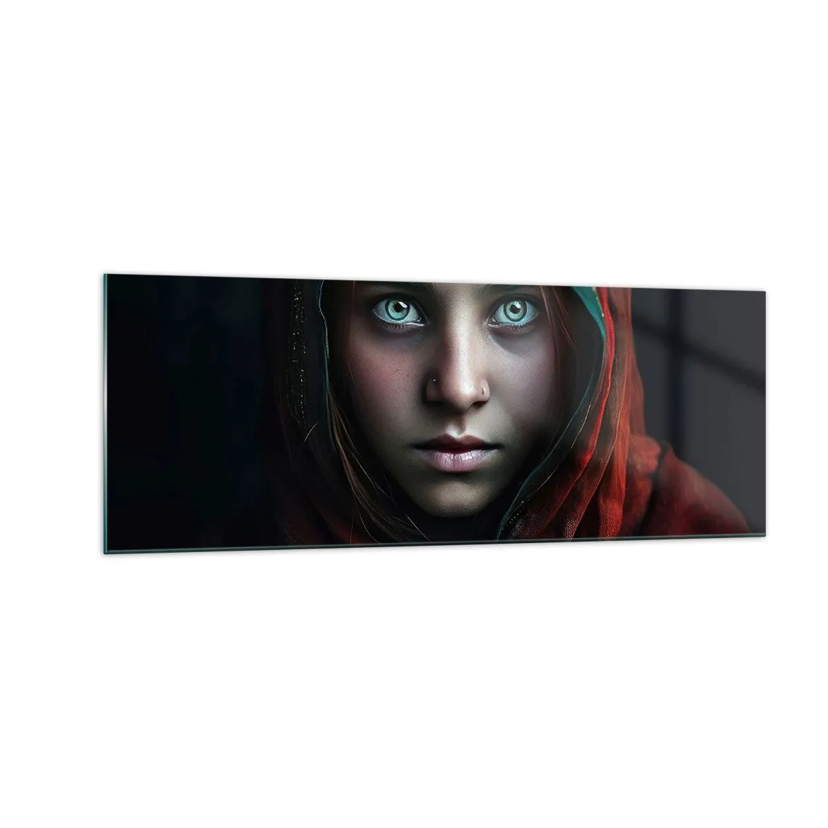 Glasbild - Bild auf glas - Porträt einer Frau mit intensivem Blick in warmen Farben - 140x50cm - Prinzessin aus dem Osten - Moderne Wanddekoration für Wohnzimmer und Schlafzimmer ARTTOR