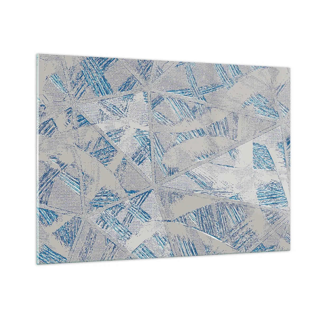 Glasbild - Bild auf glas - Geometrische Muster in Grau- und Blautönen - 100x70cm - In einem blaugrauen Labyrinth - Moderne Wanddekoration für Wohnzimmer und Schlafzimmer ARTTOR