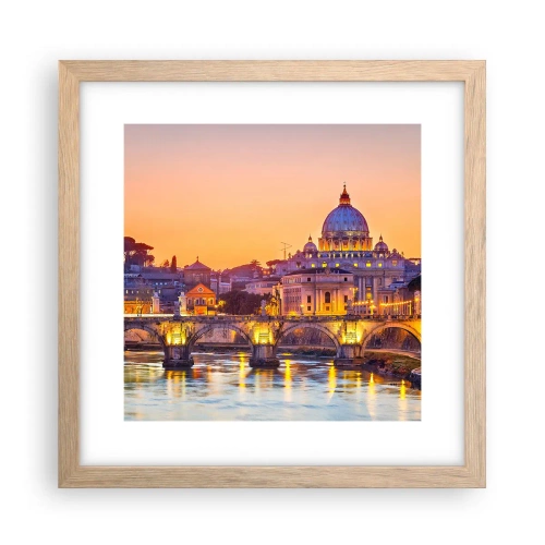 Poster in einem Rahmen aus heller Eiche - Sonnenuntergang über der ewigen Stadt - 30x30 cm