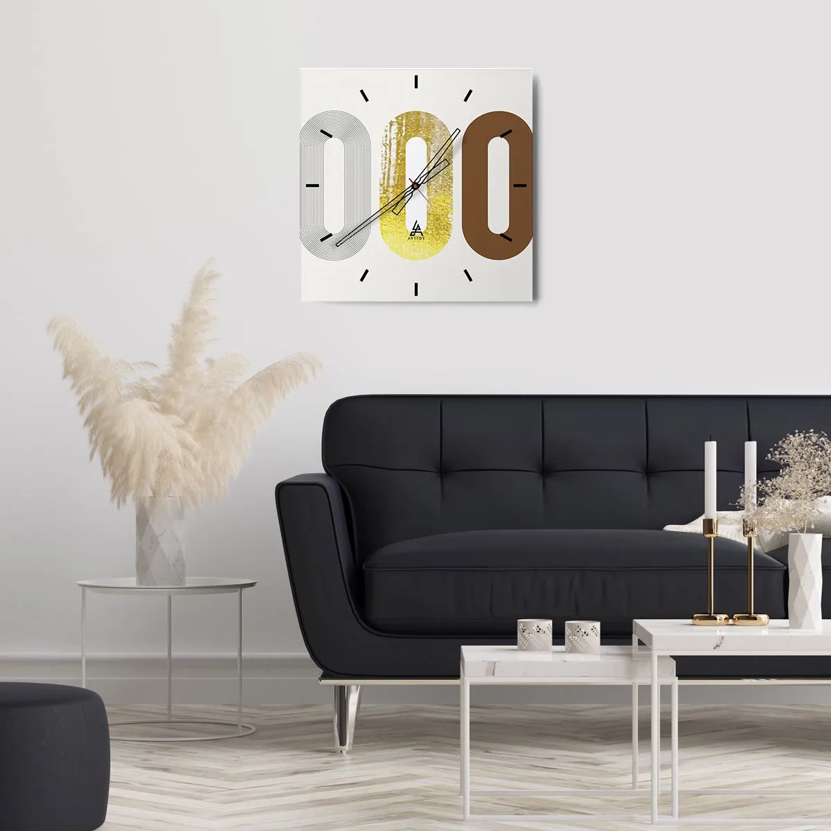 Wanduhr - Glasuhr - Abstraktes Motiv aus drei geometrischen Formen - 30x30cm - Oooh! - Moderne Wanddekoration für Wohnzimmer und Schlafzimmer ARTTOR