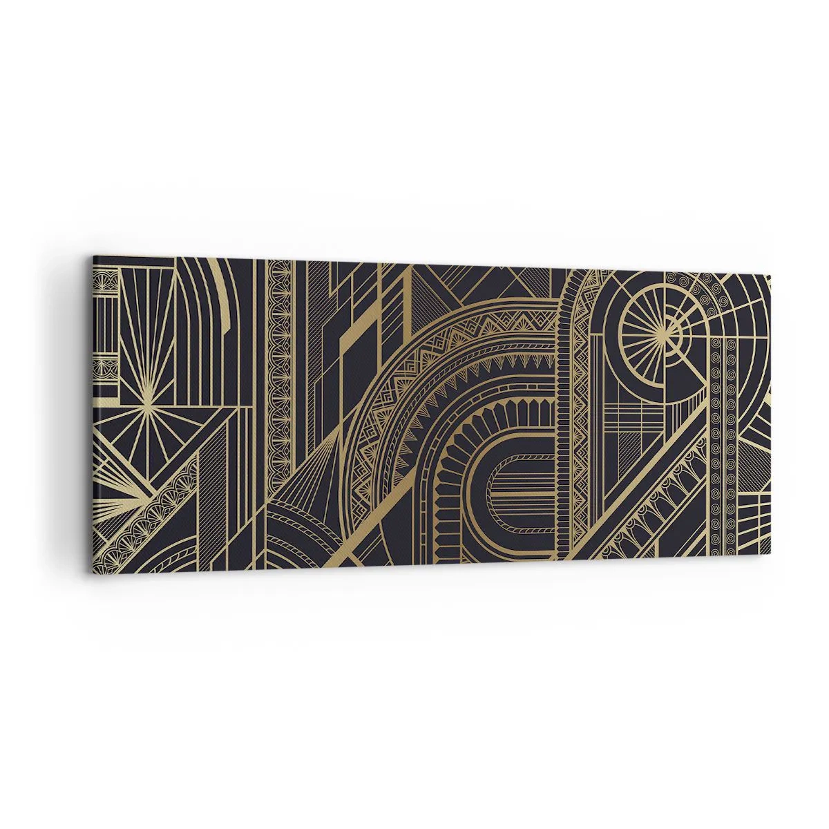 Bild auf Leinwand - Leinwandbild - Goldene geometrische Muster auf schwarzem Hintergrund im Art-Deco-Stil - 120x50cm - Konzepte, Ideen, Pläne - Moderne Wanddekoration für Wohnzimmer und Schlafzimmer ARTTOR