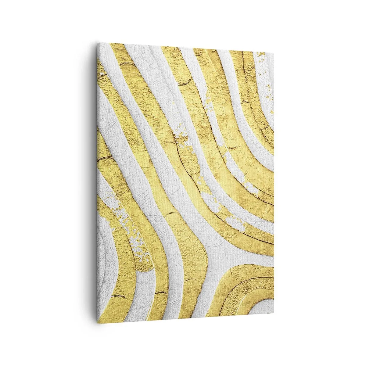 Bild auf Leinwand - Leinwandbild - Gold- und Weiß-abstrakte Linien in einer 3D-Textur - 50x70cm - Komposition in Weiß und Gold - Moderne Wanddekoration für Wohnzimmer und Schlafzimmer ARTTOR