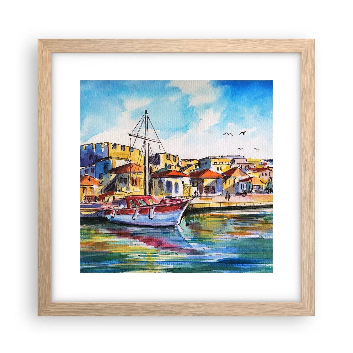 Poster in einem Rahmen aus heller Eiche - Regenbogennachmittag - 30x30 cm