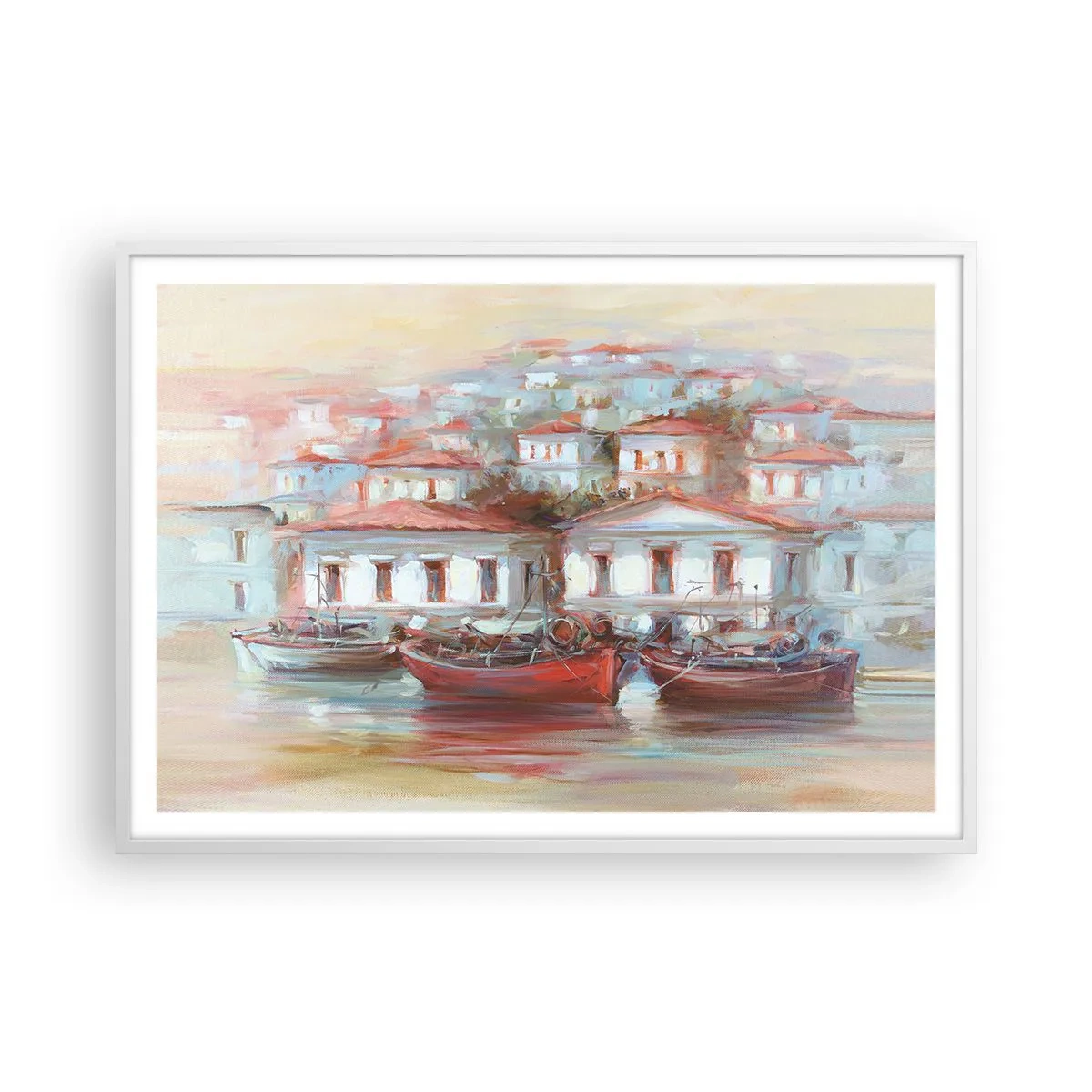 Poster in einem weißen Rahmen - Glückliche Stadt - 100x70 cm