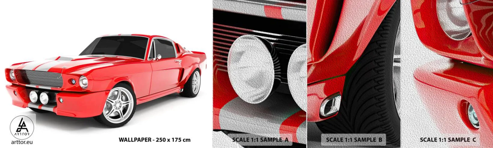 Fototapeten Muster Premium Sand - Ein Mustang so schnell wie der Wind - Automobil, Oldtimer, Mustang-Auto 1967 - 100x30 cm