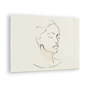 Glasbild - Bild auf glas - Ein lineares Frauenporträt vor hellem Hintergrund mit zarten Schatten. - 70x50cm - Eine bestimmte Linie - Moderne Wanddekoration für Wohnzimmer und Schlafzimmer ARTTOR