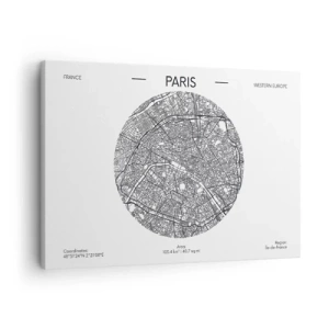 Bild auf Leinwand - Leinwandbild - Karte von Paris im minimalistischen Stil - 70x50cm - Anatomie von Paris - Moderne Wanddekoration für Wohnzimmer und Schlafzimmer ARTTOR