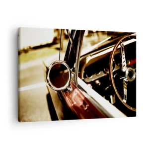 Bild auf Leinwand - Leinwandbild - Nahaufnahme des Spiegels und des Innenraums eines klassischen Retro-Autos - 70x50cm - Ein Auto mit Seele - Moderne Wanddekoration für Wohnzimmer und Schlafzimmer ARTTOR