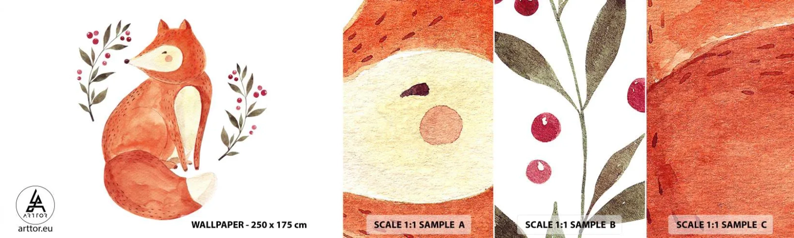 Fototapetenmuster Standard Eco - Kleine Rothaarige - Für Kinder, Fuchs, Märchen - 100x30 cm