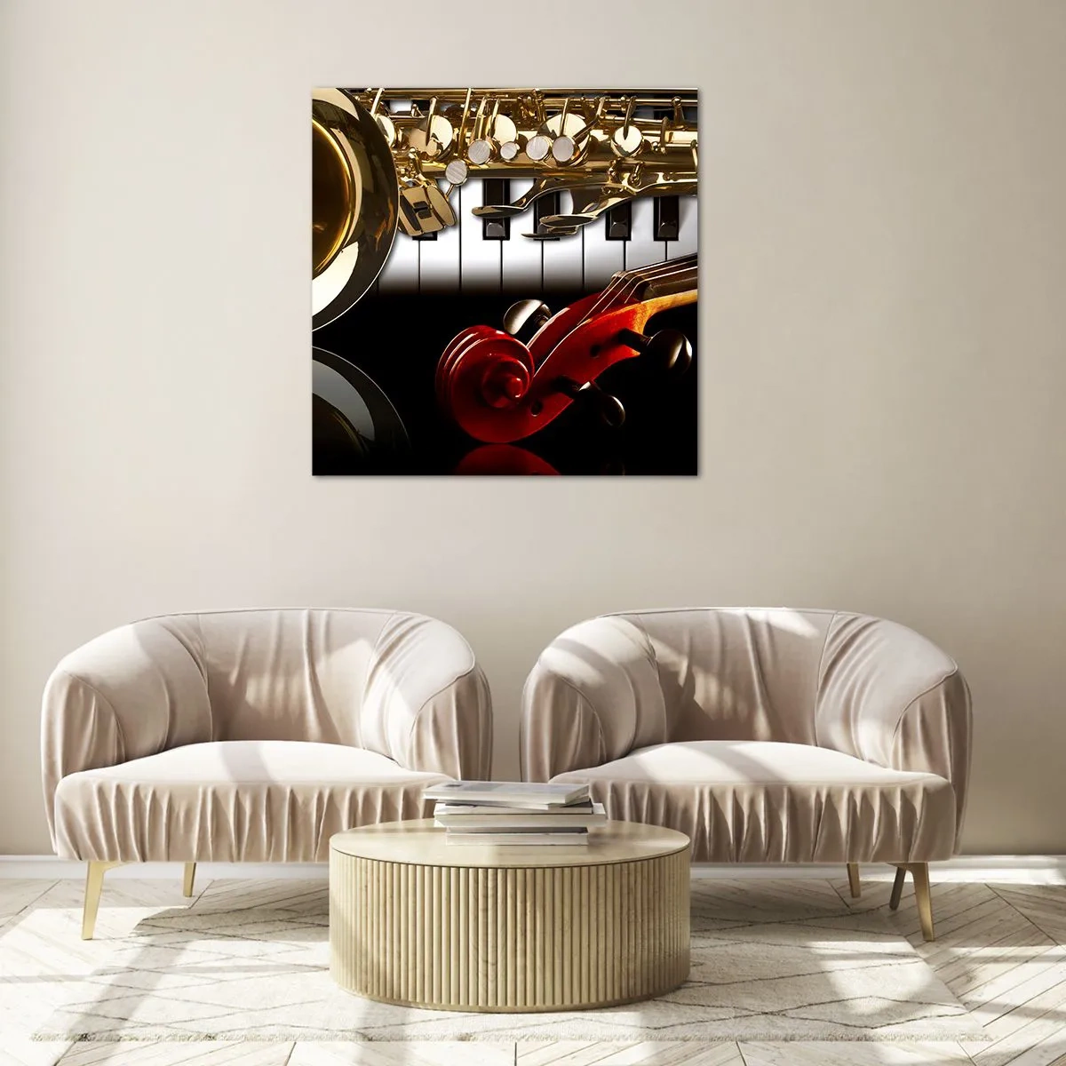 Glasbild - Bild auf glas - Blech, Holz und Elfenbein - 70x70 cm