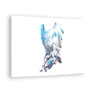 Glasbild - Bild auf glas - Engelsflügel in Blau- und Grautönen - 70x50cm - Ich brauche Flügel - Moderne Wanddekoration für Wohnzimmer und Schlafzimmer ARTTOR