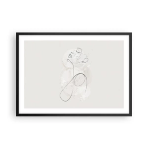 Poster in einem schwarzem Rahmen - Minimalistische Gesichtskontur mit einer Blume auf hellem Hintergrund - 70x50cm - Die Spirale der Schönheit - Moderne Wanddekoration für Wohnzimmer und Schlafzimmer ARTTOR