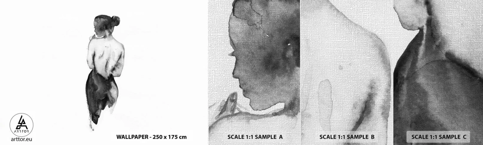 Fototapeten Muster Premium Canvas - Bei ihr verschwindet die Welt - Frau, Frauenkörper, Grafik - 100x30 cm