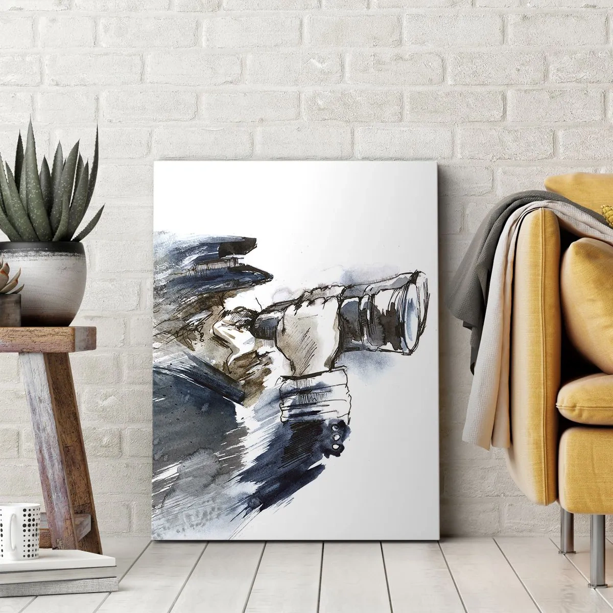 Bild auf Leinwand - Leinwandbild - Ein Kapitän mit Fernglas in einer dynamischen Aquarellszene - 50x70cm - Zehn auf der Beaufort-Skala! - Moderne Wanddekoration für Wohnzimmer und Schlafzimmer ARTTOR