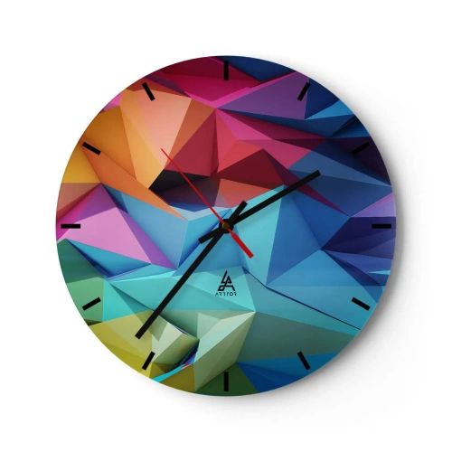 Wanduhr - Glasuhr - Eine farbenfrohe, geometrische Komposition, die an Origami erinnert - 30x30cm - Regenbogen-Origami - Moderne Wanddekoration für Wohnzimmer, Küche und Schlafzimmer ARTTOR