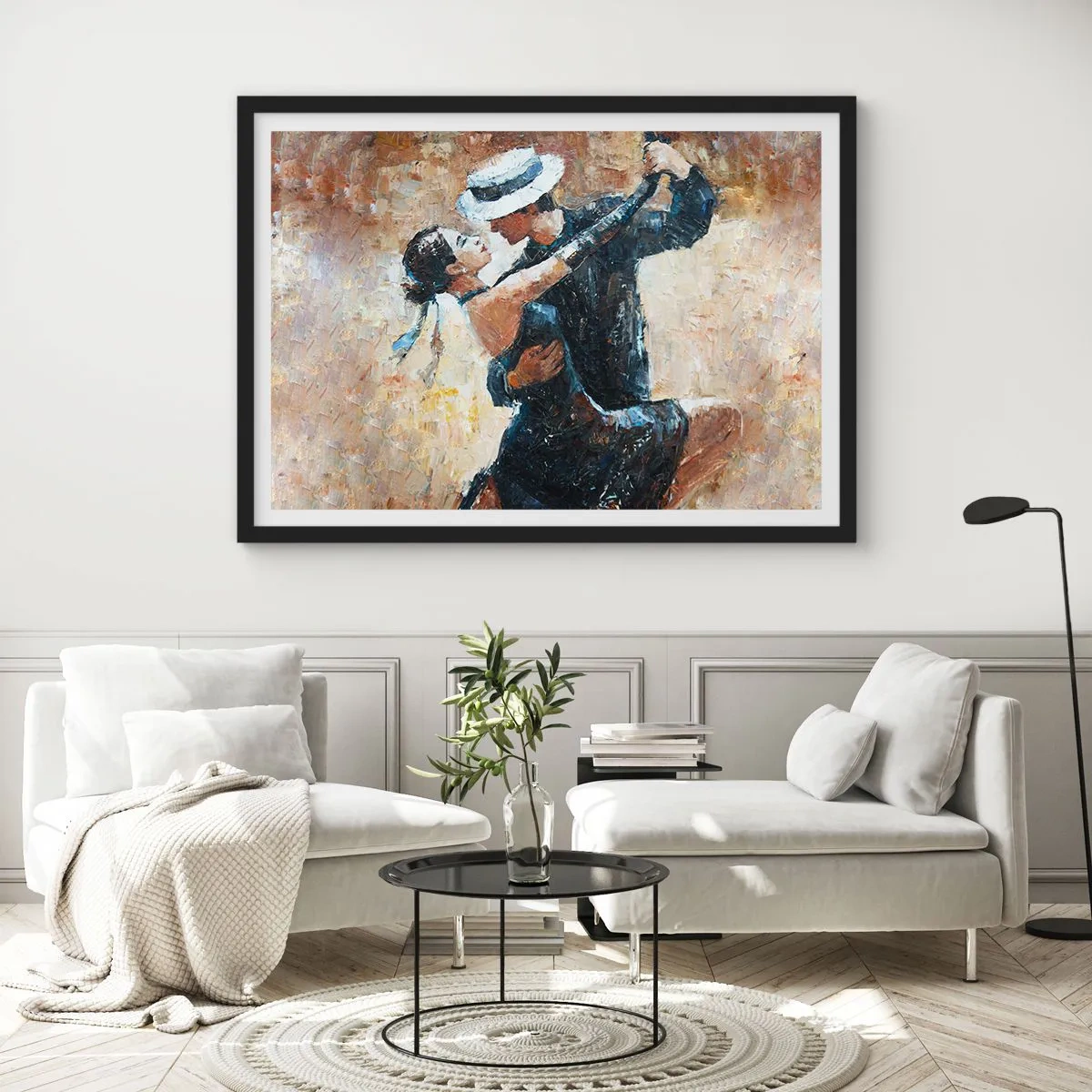 Poster in einem schwarzem Rahmen - Ein Paar tanzt Tango in einem romantischen, eleganten Stil - 100x70cm - A la Rudolf Valentino - Moderne Wanddekoration für Wohnzimmer und Schlafzimmer ARTTOR