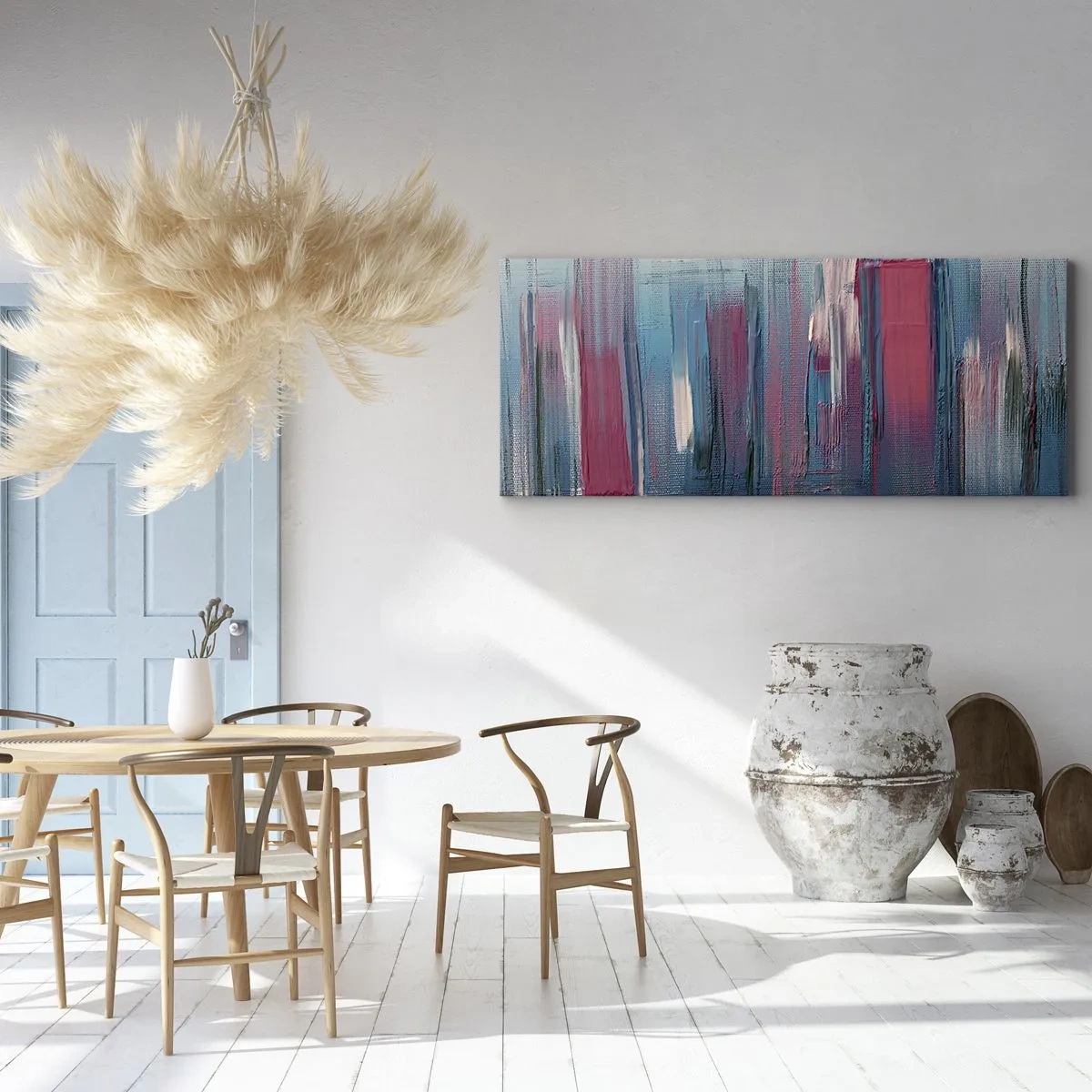 Bild auf Leinwand - Leinwandbild - Abstrakte vertikale Formen in Blau- und Rottönen - 160x50cm - Vertikale Komposition in Blau und Rot - Moderne Wanddekoration für Wohnzimmer und Schlafzimmer ARTTOR