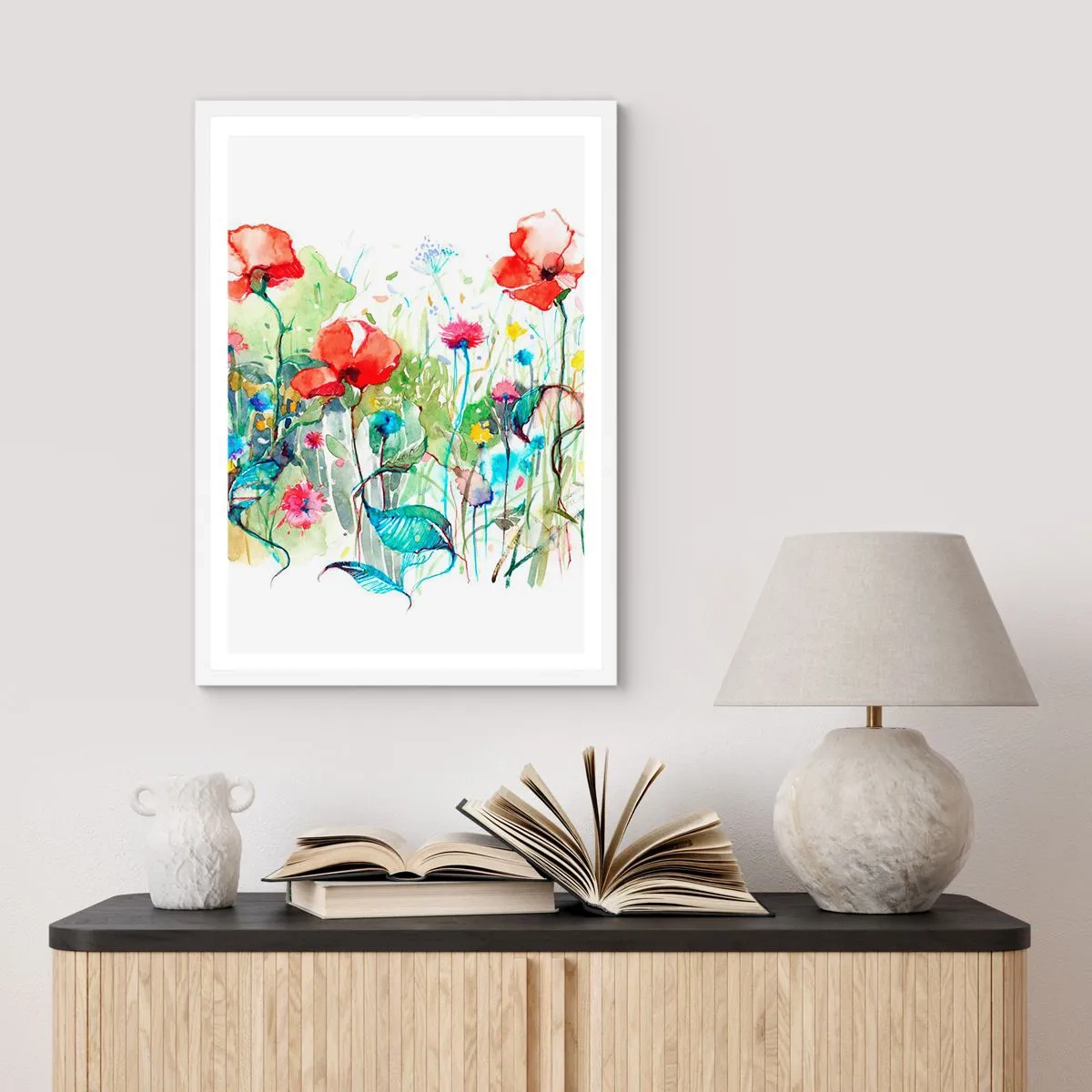 Poster in einem weißen Rahmen - Blühende Maiwiese - 30x40 cm
