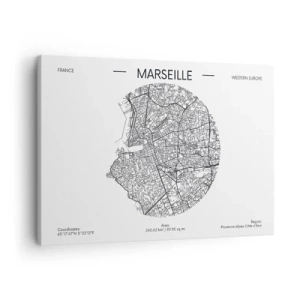 Bild auf Leinwand - Leinwandbild - Karte von Marseille im minimalistischen Stil - 70x50cm - Anatomie von Marseille - Moderne Wanddekoration für Wohnzimmer und Schlafzimmer ARTTOR