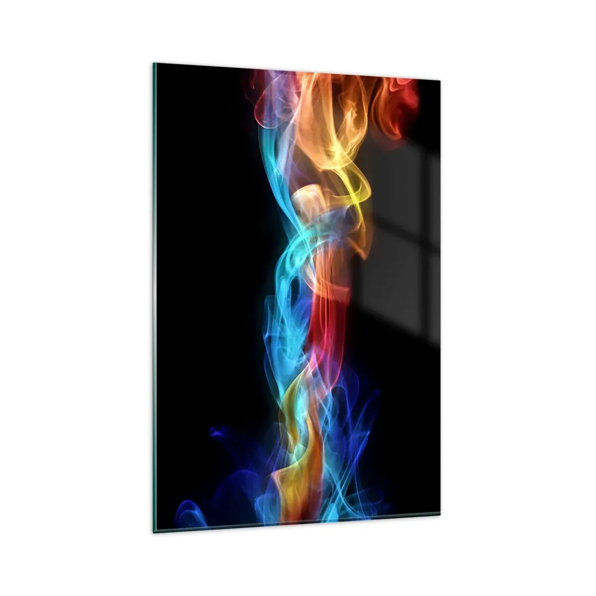 Glasbild - Bild auf glas - Bunter Rauch auf schwarzem Hintergrund - 80x120cm - Regenbogentanz der Nebel - Moderne Wanddekoration für Wohnzimmer und Schlafzimmer ARTTOR