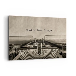 Bild auf Leinwand - Leinwandbild - Eine Schreibmaschine mit den Worten „Was ist Ihre Geschichte?“ - 120x80cm - Erzähl es mir - Moderne Wanddekoration für Wohnzimmer und Schlafzimmer ARTTOR
