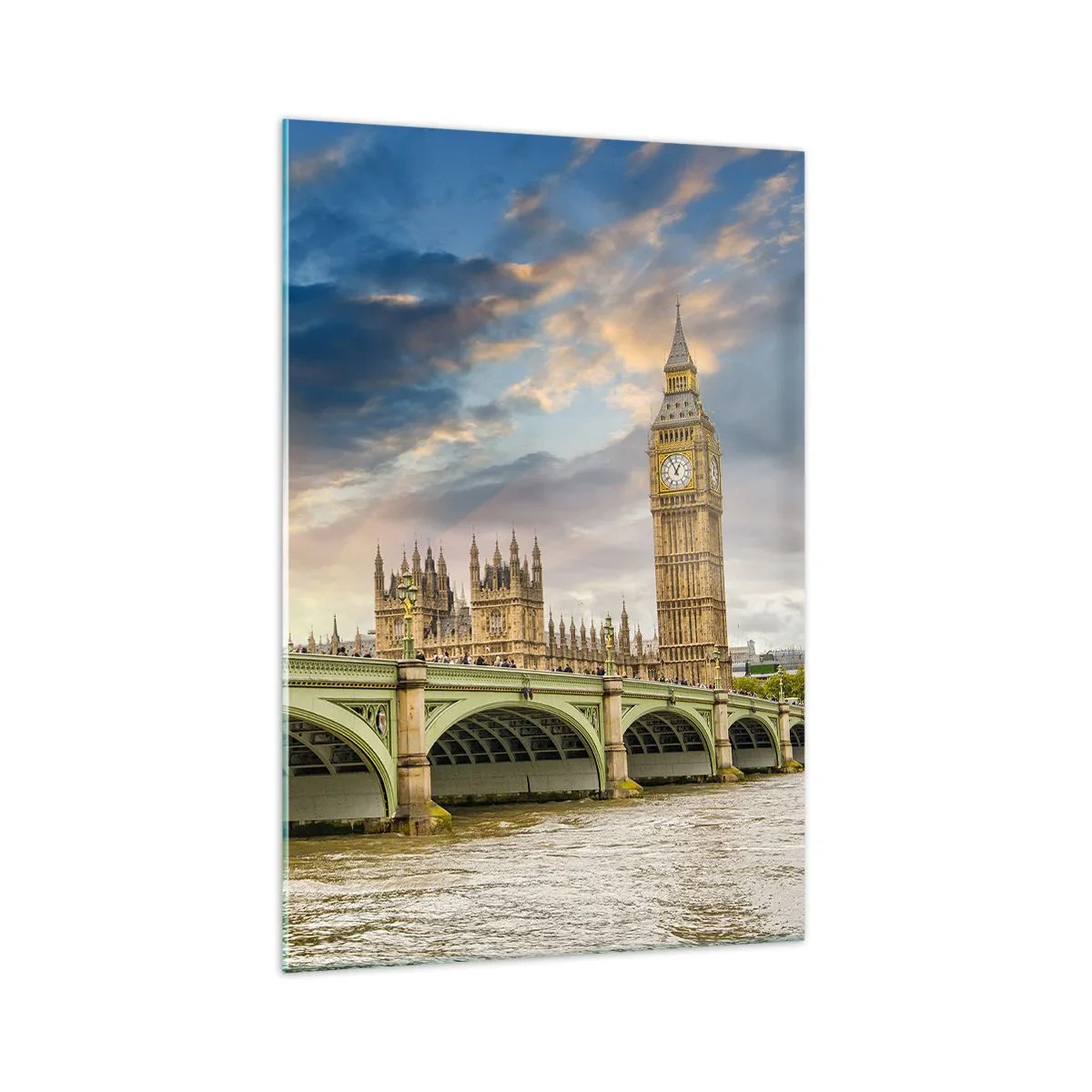Glasbild - Bild auf glas - Big Ben und Westminster Bridge gegen den Himmel in der Abenddämmerung - 70x100cm - Im Imperium ist die Zeit stehen geblieben - Moderne Wanddekoration für Wohnzimmer und Schlafzimmer ARTTOR