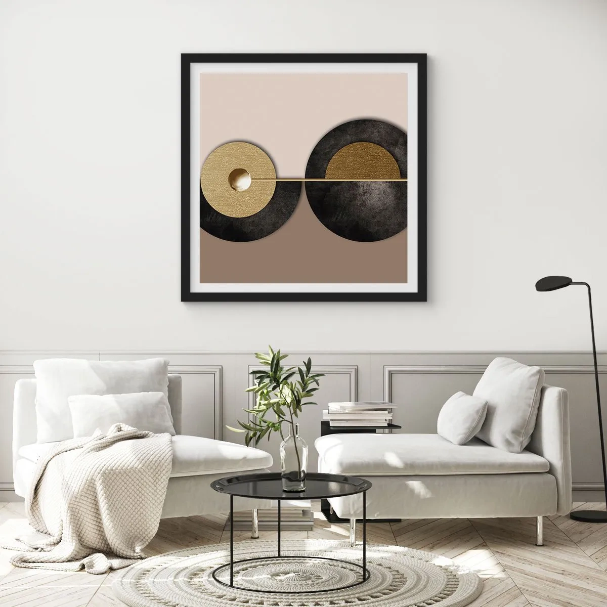 Poster in einem schwarzem Rahmen - Variationen rund um den Kreis - 30x30 cm