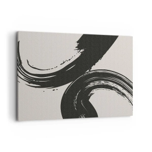 Bild auf Leinwand - Leinwandbild - Dynamische Pinselstriche in Schwarz auf hellem Hintergrund - 100x70cm - Ausladend und kreisförmig - Moderne Wanddekoration für Wohnzimmer und Schlafzimmer ARTTOR