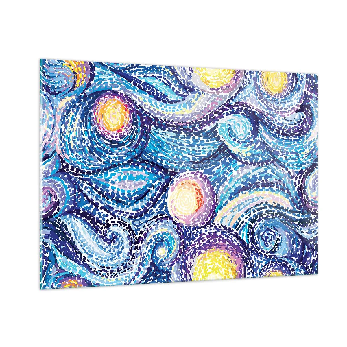 Glasbild - Bild auf glas - Eine abstrakte Interpretation der Sternennacht in intensiven Farben - 100x70cm - Aus einem Gemälde von van Gogh - Moderne Wanddekoration für Wohnzimmer und Schlafzimmer ARTTOR