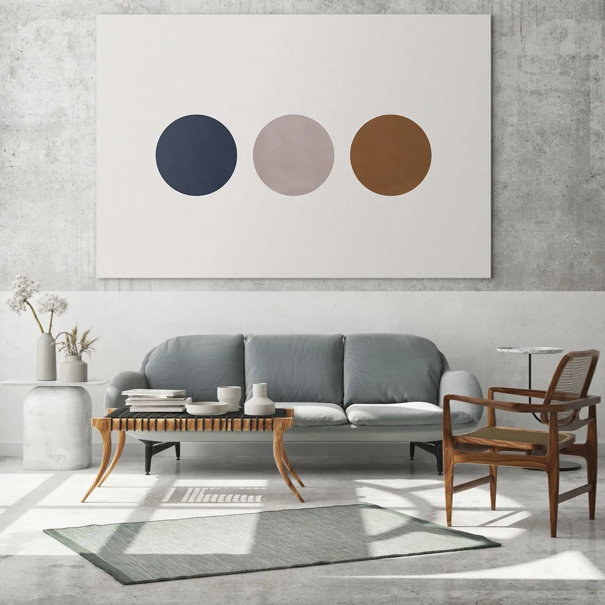 Glasbild - Bild auf glas - Eine minimalistische Komposition mit drei farbigen Kreisen - 160x50cm - Ein Symbol für Exzellenz - Moderne Wanddekoration für Wohnzimmer und Schlafzimmer ARTTOR