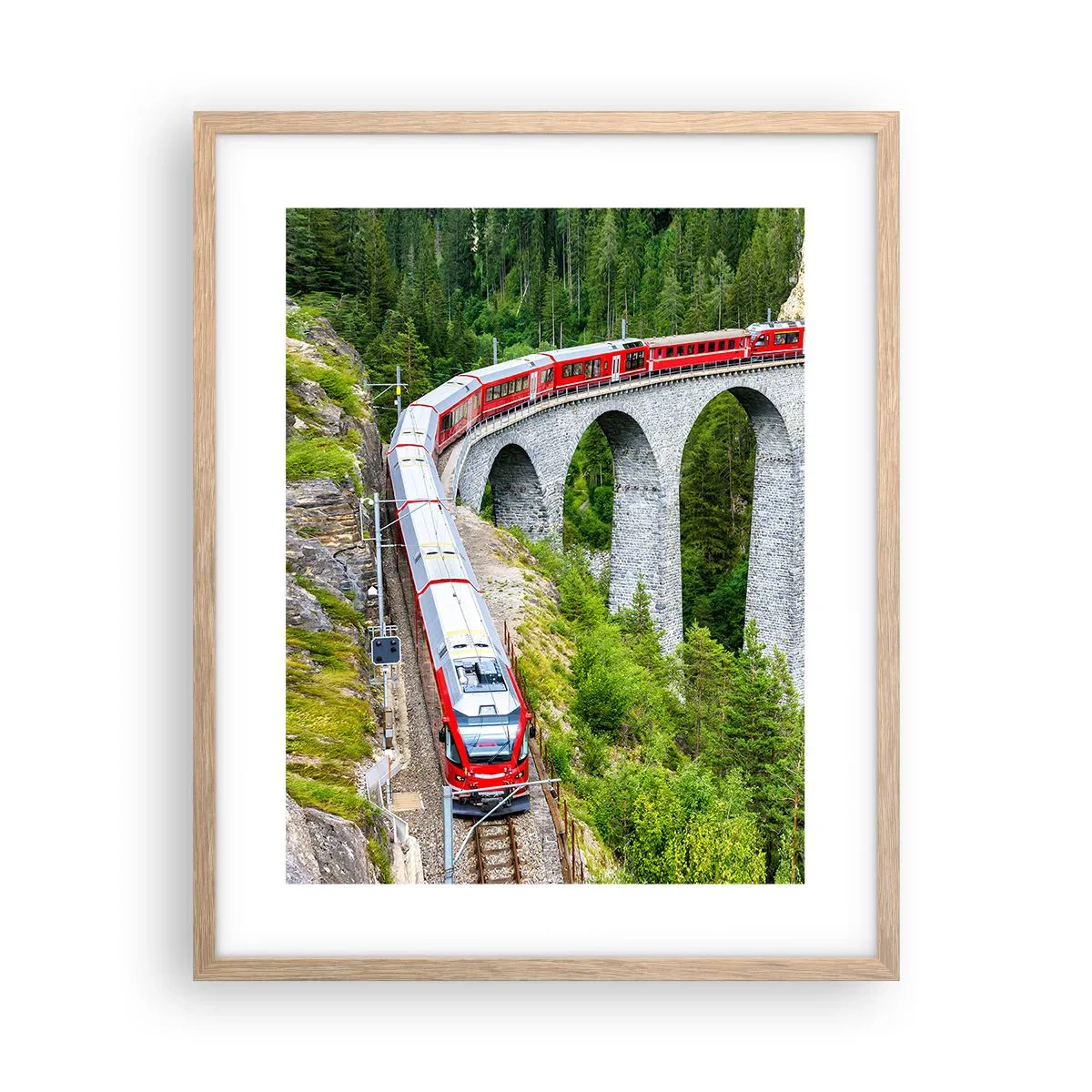 Poster in einem Rahmen aus heller Eiche - Eisenbahn für Bergblick - 40x50 cm